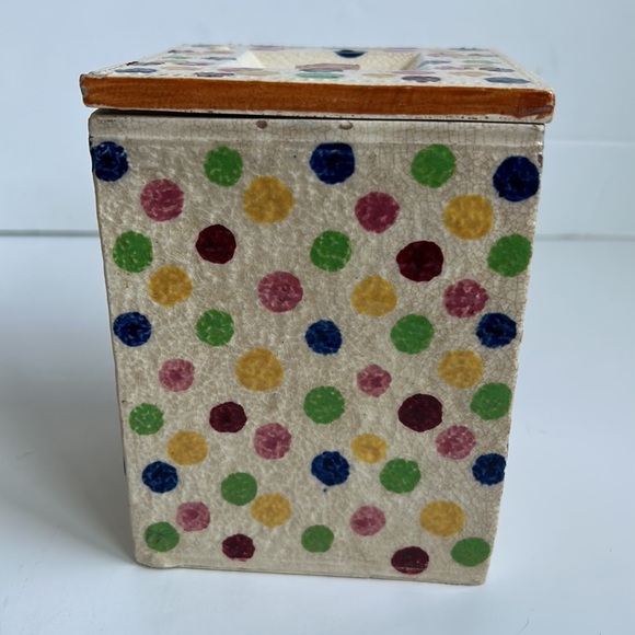 Vintage Revelation Japan cream polka dot rectangular canister w lid cookie jar - Picture 4 of 16